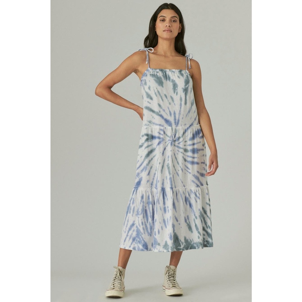 Lucky‎ Brand Women's Blue Tie Dye Tiered Midi Dress. Size XS Boho Beachy Flowy